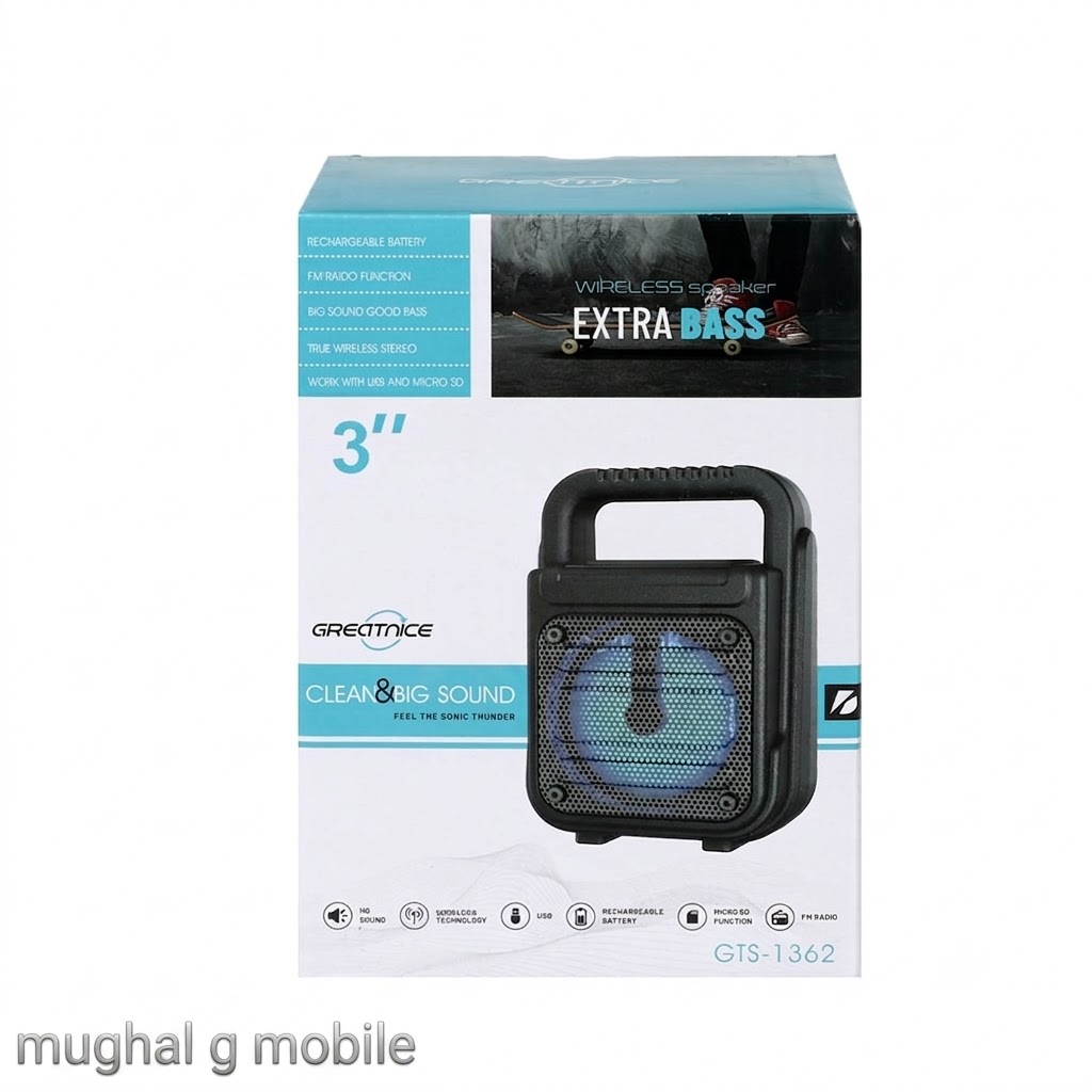 GTS-1362 3-Inch Portable Bluetooth Speaker with USB, TF Card, FM Radio & RGB LED Lighting