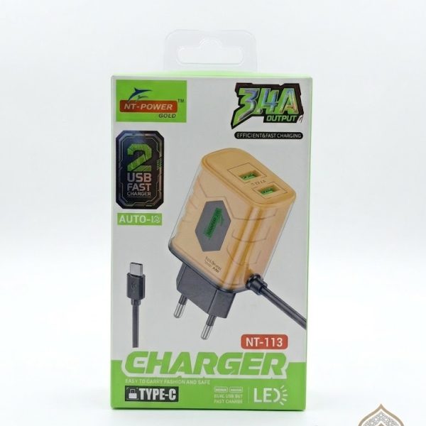 NT-POWER Gold NT-113 Dual USB Fast Charger (Type-C)