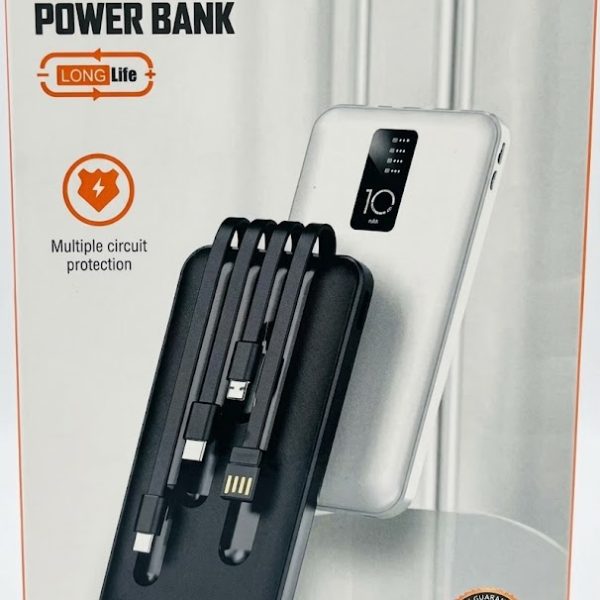 NT-Super Gold 10000mAh Power Bank with Built-in Cable | Fast Charging 3A | Type-C & USB Output