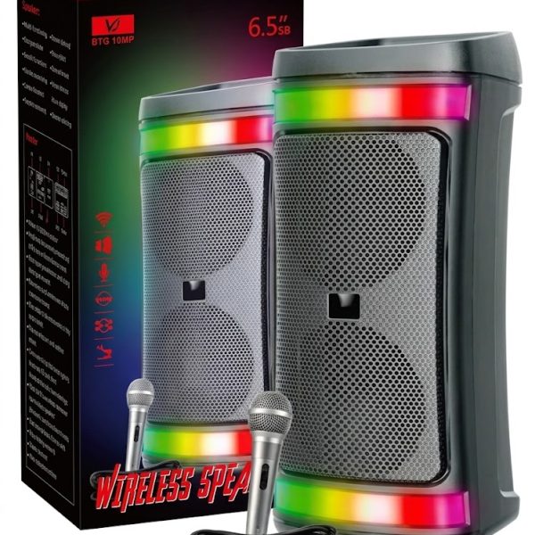 Kts-1861 Karaoke Double 6.5 Inch Party Speaker Colorful Wireless Portable Bt Speaker With Wired Microphone Tws Usb Tf Fm Speaker