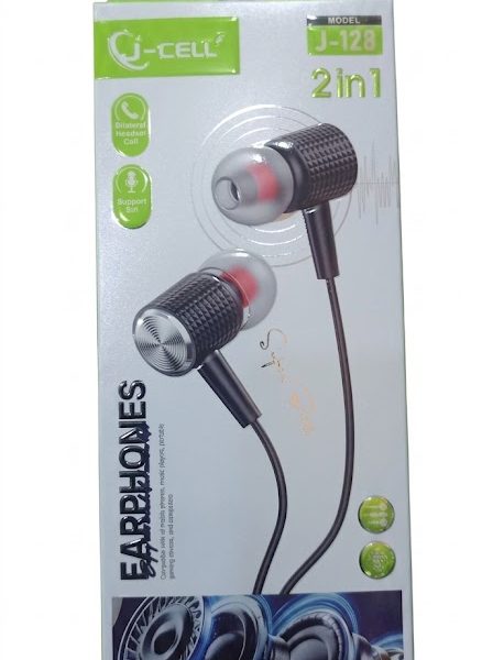 J-CELL J-128 2-in-1 Stereo Earphones – Premium Super Bass Wired Headset
